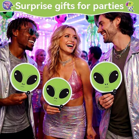 12pcs Alien Foldable Hand Fan 7.87inch Handheld Folding Cooling Rave Clack Fan with Storage Bag Portable Pocket Alien Pattern for Music Festival Rave Party Decor Summer Outdoor Activities in Kuwait