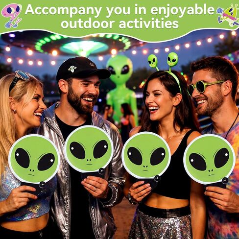 12pcs Alien Foldable Hand Fan 7.87inch Handheld Folding Cooling Rave Clack Fan with Storage Bag Portable Pocket Alien Pattern for Music Festival Rave Party Decor Summer Outdoor Activities in Kuwait
