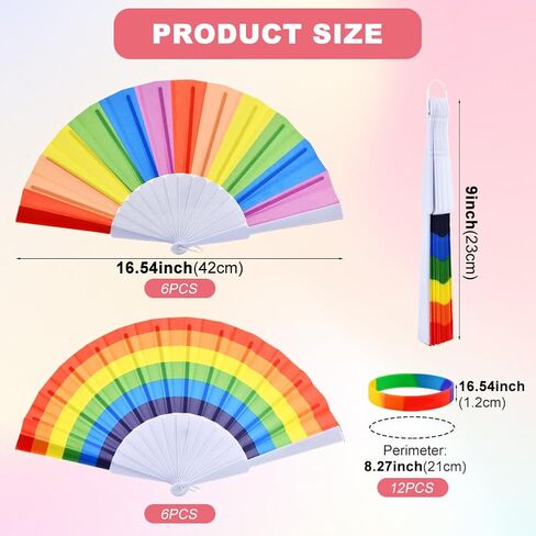 12 Pack Rainbow Folding Fans for Pride Decor, Colorful Gay Lesbian Wedding Decor LGBT Pride Month Parade Accessories Party Favors Stuff Hand Fans with 12 Wristbands for Women Men in Saudi Arabia