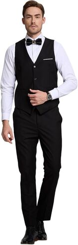 Mens Suits 2 Piece Slim Fit Suit Set V-Neck Solid Vest Pants Wedding Prom Tuxedo Set in Saudi Arabia