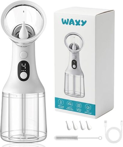 Waxy Ear Cleaner, The Waxy Ear Wax Removal Kit with 4 Pressure Modes & LED Display, Fective & Safe Gentle Ear Cleaner Irrigation Flushing System, USB Rechargeable (White) in Kuwait