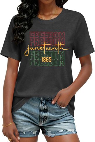 Juneteenth قمصان النساء البشر تي شيرت احتفال الحرية السوداء قمصان اللون قد تختلف التاريخ الأسود طباعة بلايز عادية in Kuwait
