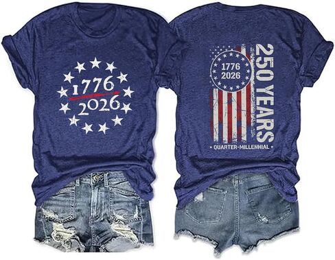 4th of July Shirts for Women America Flag Shirts Patriot 1776 Memorial Day Tops Front Back Printing BBQ Tee in Saudi Arabia