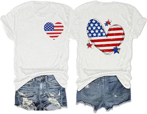 4th of July Shirts for Women America Flag Shirts Patriot 1776 Memorial Day Tops Front Back Printing BBQ Tee in Saudi Arabia