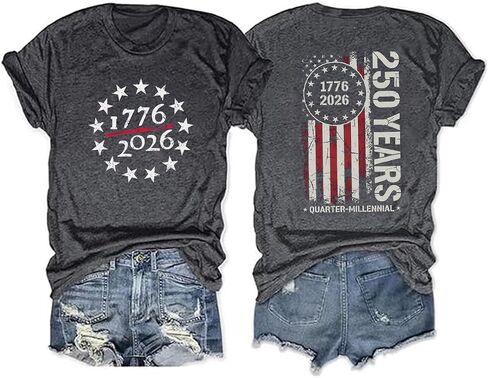 4th of July Shirts for Women America Flag Shirts Patriot 1776 Memorial Day Tops Front Back Printing BBQ Tee in Saudi Arabia