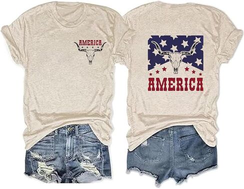 4th of July Shirts for Women America Flag Shirts Patriot 1776 Memorial Day Tops Front Back Printing BBQ Tee in Saudi Arabia