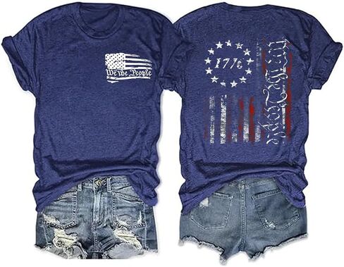 4th of July Shirts for Women America Flag Shirts Patriot 1776 Memorial Day Tops Front Back Printing BBQ Tee in Saudi Arabia