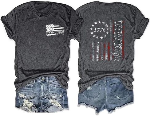 4th of July Shirts for Women America Flag Shirts Patriot 1776 Memorial Day Tops Front Back Printing BBQ Tee in Saudi Arabia