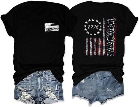 4th of July Shirts for Women America Flag Shirts Patriot 1776 Memorial Day Tops Front Back Printing BBQ Tee in Saudi Arabia