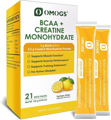 OMOGS Creatine Monohydrate + BCAA Powder, Supports Muscles, Energy, Strength, ATP Production & Endurance, for Women & Men, Keto, Vegan, Gluten-Free in Saudi Arabia