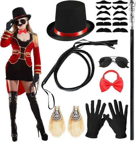 8 Pcs Adult Ringmaster Costume Accessories Ring Master Dress up Circus Master Hat for Women Men Halloween Cosplay in Kuwait
