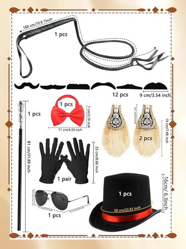 8 Pcs Adult Ringmaster Costume Accessories Ring Master Dress up Circus Master Hat for Women Men Halloween Cosplay in Kuwait