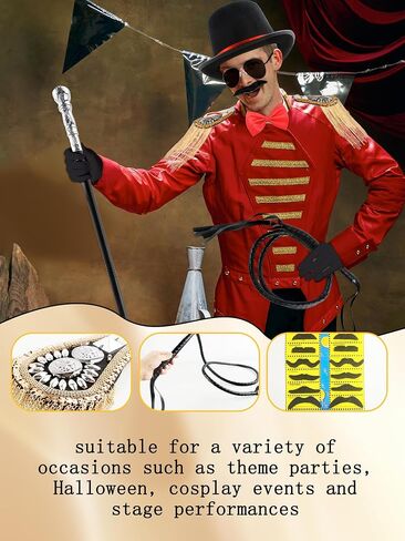 8 Pcs Adult Ringmaster Costume Accessories Ring Master Dress up Circus Master Hat for Women Men Halloween Cosplay in Kuwait
