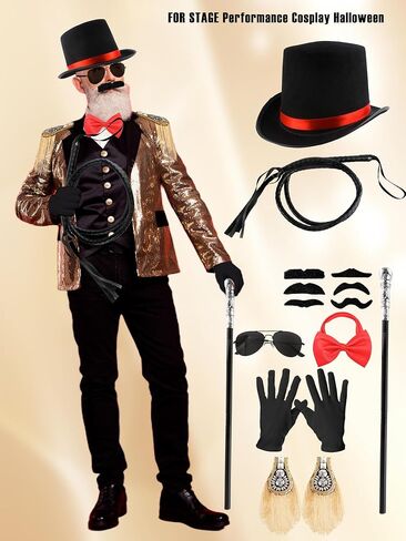 8 Pcs Adult Ringmaster Costume Accessories Ring Master Dress up Circus Master Hat for Women Men Halloween Cosplay in Kuwait