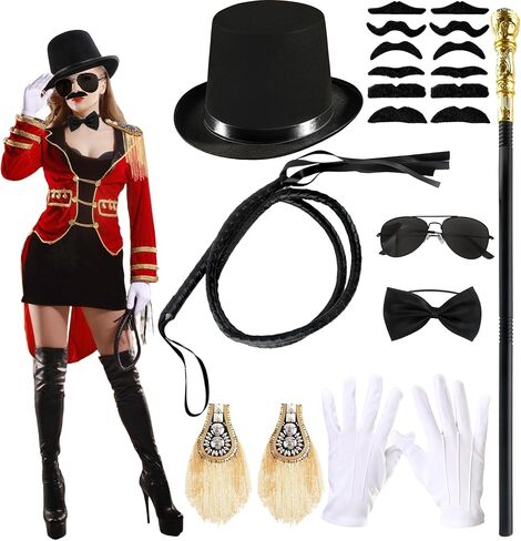 8 Pcs Adult Ringmaster Costume Accessories Ring Master Dress up Circus Master Hat for Women Men Halloween Cosplay in Kuwait