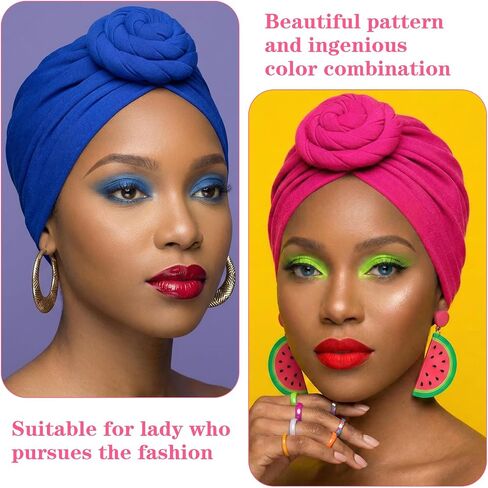 6pcs Knotted Headwraps for Women Head Wraps for Women African Turbans Pre-Knotted Beanie Headwraps Hair Covers Hair Wraps Cover in Saudi Arabia