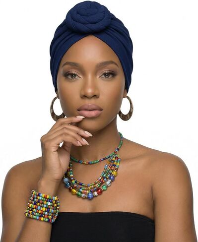 6pcs Knotted Headwraps for Women Head Wraps for Women African Turbans Pre-Knotted Beanie Headwraps Hair Covers Hair Wraps Cover in Saudi Arabia