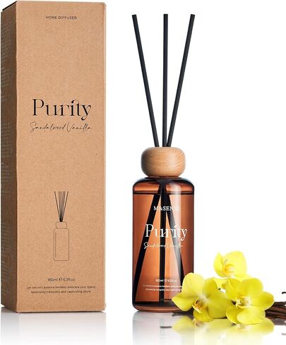 M&SENSE Reed Diffuser Set, Sandalwood Vanilla Scented 6.3 fl oz Natural Essential Oil Diffusers with Sticks, Non-Toxic Organic Air Freshener, Long-Lasting Fragrance Oils for Bedroom Gifts for Women in Saudi Arabia