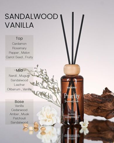 M&SENSE Reed Diffuser Set, Sandalwood Vanilla Scented 6.3 fl oz Natural Essential Oil Diffusers with Sticks, Non-Toxic Organic Air Freshener, Long-Lasting Fragrance Oils for Bedroom Gifts for Women in Saudi Arabia