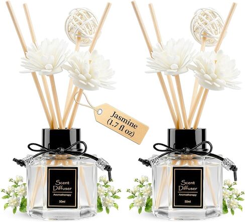 TonJin Encounter Reed Diffuser Set of 2, 1.7 fl oz Floral & Woody Long-Lasting Home Fragrance with 6 Scent Sticks| Natural Non-Toxic Scented Oil Sticks Air Freshener for Bedroom & Living Room in Saudi Arabia