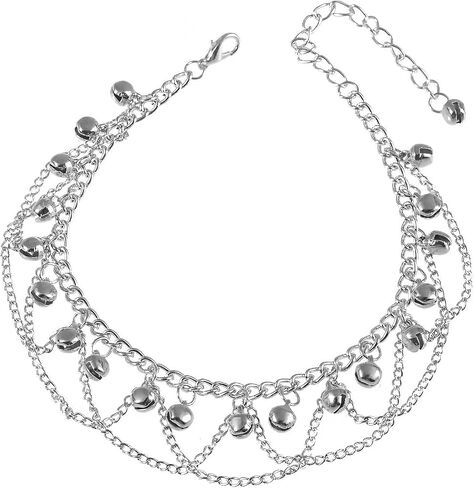 Jingling Bell Beaded Tassel Anklet Bracelet for Women Silver Ankle Bracelets, Adjustable Anklet with Bells, Boho Summer Beach Foot Jewelry in Saudi Arabia