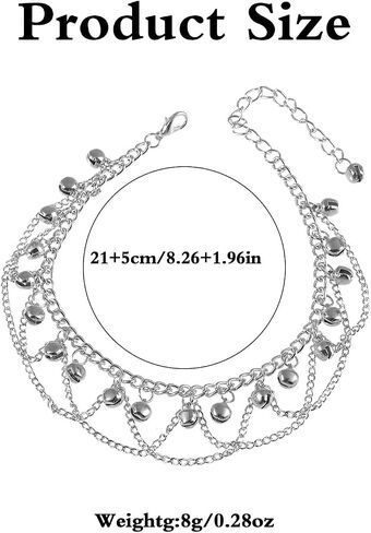 Jingling Bell Beaded Tassel Anklet Bracelet for Women Silver Ankle Bracelets, Adjustable Anklet with Bells, Boho Summer Beach Foot Jewelry in Saudi Arabia