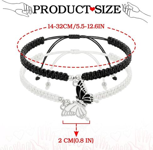 BFF Butterfly Braided Ankle Bracelets, Black Handmade Friendship Couples Adjustable Woven Anklet Set in Saudi Arabia