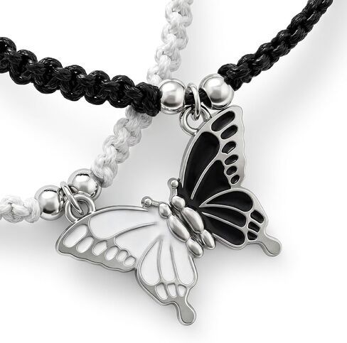 BFF Butterfly Braided Ankle Bracelets, Black Handmade Friendship Couples Adjustable Woven Anklet Set in Saudi Arabia