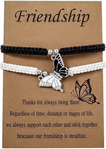 BFF Butterfly Braided Ankle Bracelets, Black Handmade Friendship Couples Adjustable Woven Anklet Set in Saudi Arabia