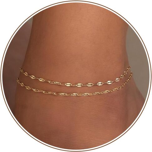 14K Gold Plated Ankle Bracelets for Women, Dainty Waterproof Gold Plated Link Chain Anklets Non Tarnish Set Pack Summer Beach Jewelry Gift in Saudi Arabia