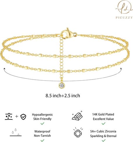 14K Gold Plated Ankle Bracelets for Women, Dainty Waterproof Gold Plated Link Chain Anklets Non Tarnish Set Pack Summer Beach Jewelry Gift in Saudi Arabia