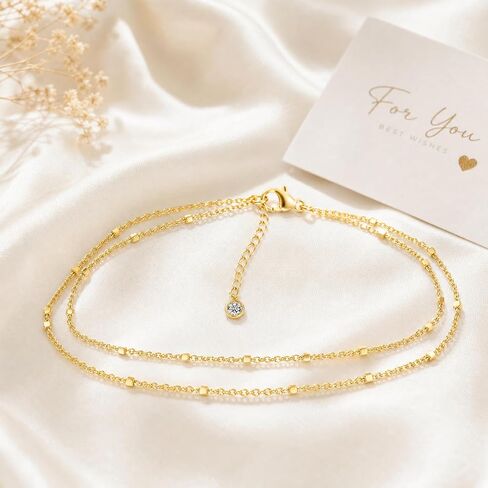 14K Gold Plated Ankle Bracelets for Women, Dainty Waterproof Gold Plated Link Chain Anklets Non Tarnish Set Pack Summer Beach Jewelry Gift in Saudi Arabia