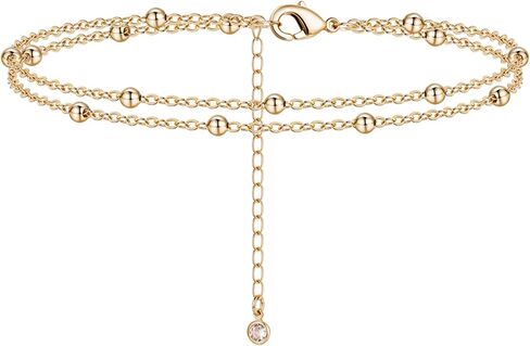 14K Gold Plated Ankle Bracelets for Women, Dainty Waterproof Gold Plated Link Chain Anklets Non Tarnish Set Pack Summer Beach Jewelry Gift in Saudi Arabia