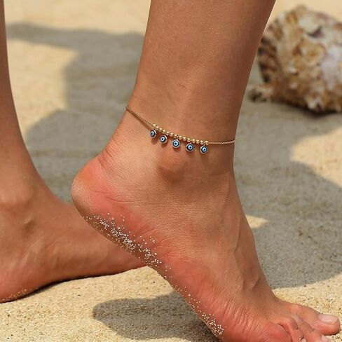 Evil Eye Anklet Bracelet 14K Gold Plated Evil Eye Ankle Bracelet Beach Foot Chain Jewelry Gifts for Women in Kuwait