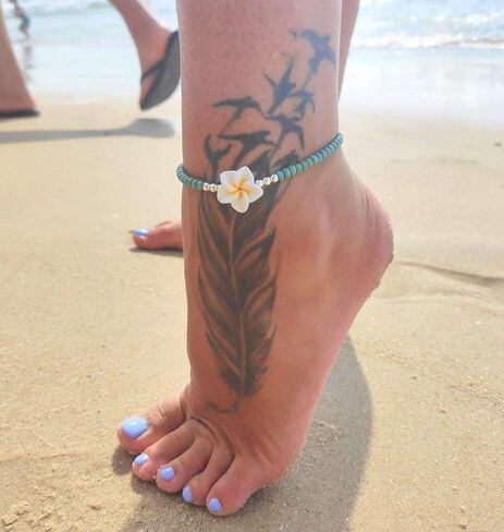 Boho Beaded Anklet for Women, Unique Bohemian Turquoise and Sterling Silver Beaded Anklet with Hawaii Hawaiian Plumeria Flower, Handmade by Tribes (Turquoise) in Saudi Arabia