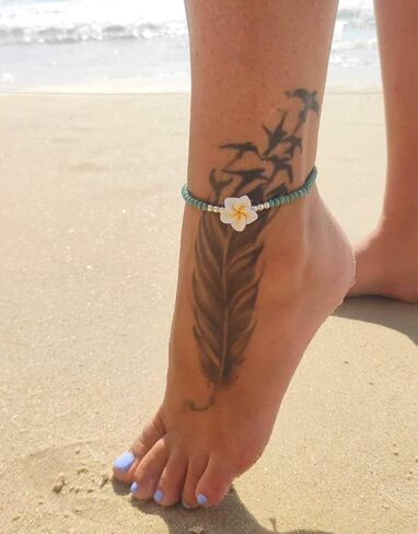 Boho Beaded Anklet for Women, Unique Bohemian Turquoise and Sterling Silver Beaded Anklet with Hawaii Hawaiian Plumeria Flower, Handmade by Tribes (Turquoise) in Saudi Arabia
