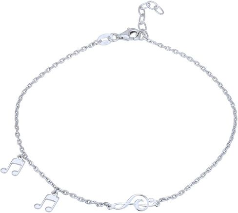 Vanbelle Sterling Silver Jewelry - Rhodium Plated with 925 Stamp - Music Notes Charm Anklets for Women - 9 Inch long + 1 Inch Extender in Kuwait