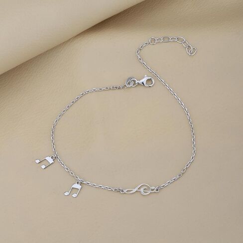 Vanbelle Sterling Silver Jewelry - Rhodium Plated with 925 Stamp - Music Notes Charm Anklets for Women - 9 Inch long + 1 Inch Extender in Kuwait