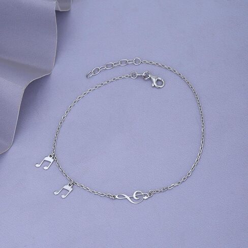 Vanbelle Sterling Silver Jewelry - Rhodium Plated with 925 Stamp - Music Notes Charm Anklets for Women - 9 Inch long + 1 Inch Extender in Kuwait