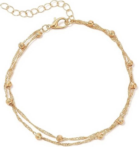 Ankle Bracelets for Women Gold Plated Anklet for Women Waterproof Adjustable Stackable Link Double Layer Anklet Beaded Summer Beach Foot Jewelry for Woman Gold Jewelry Gift Non Tarnish Lightweight in Saudi Arabia