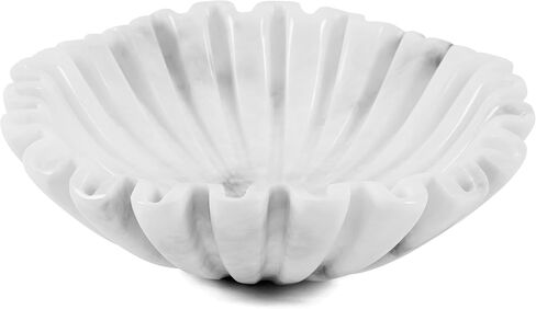 Marble Scalloped Bowl 6 Inch Handmade Stone Ruffle Bowl, Small Bowls for Table Centerpieces & Housewarming Gifts, Modern Ring Dish, Fruit & Key Bowl for Entry Table, Fluted Bowl in Saudi Arabia