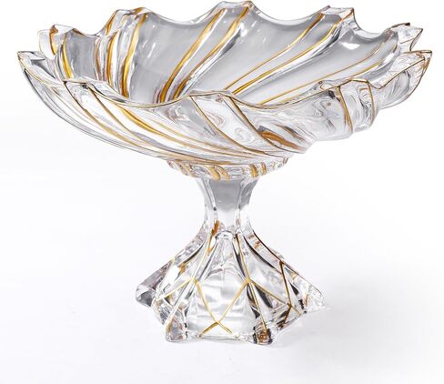 MAGCOLOR Large Hand Painted Gold Whirlwind shaped Crystal Glass Decorative Bowl-12.6 inch Diameter, Footed Glass Bowl for Kitchen Countertop & Dining Table Centerpiece. in Saudi Arabia