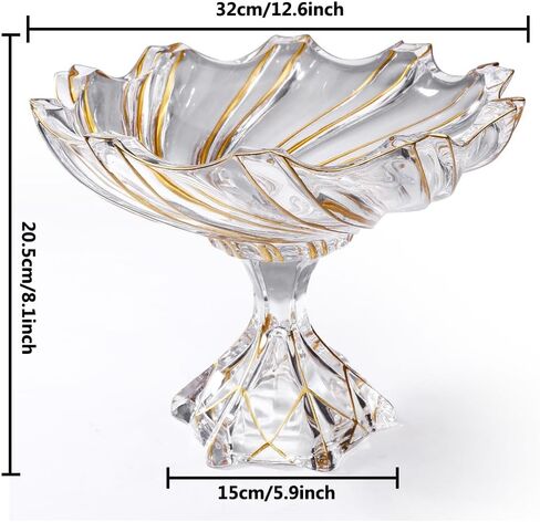 MAGCOLOR Large Hand Painted Gold Whirlwind shaped Crystal Glass Decorative Bowl-12.6 inch Diameter, Footed Glass Bowl for Kitchen Countertop & Dining Table Centerpiece. in Saudi Arabia