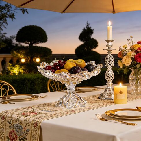 MAGCOLOR Large Hand Painted Gold Whirlwind shaped Crystal Glass Decorative Bowl-12.6 inch Diameter, Footed Glass Bowl for Kitchen Countertop & Dining Table Centerpiece. in Saudi Arabia