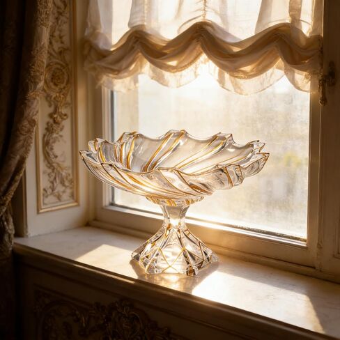 MAGCOLOR Large Hand Painted Gold Whirlwind shaped Crystal Glass Decorative Bowl-12.6 inch Diameter, Footed Glass Bowl for Kitchen Countertop & Dining Table Centerpiece. in Saudi Arabia