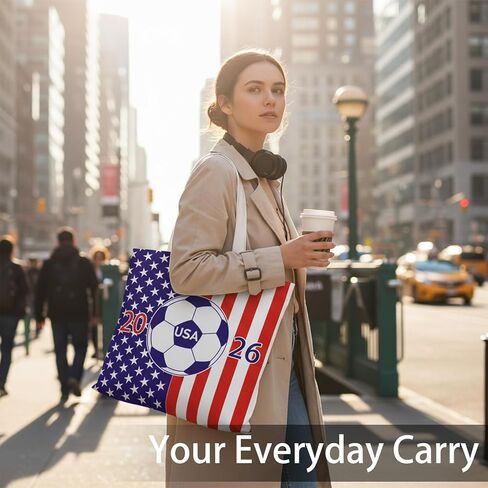 World Cup USA Flag Soccer Bags 2026 Canvas Beach Tote with Handles Soccer Stripes and Stars American Flag Purse for Women World Cup Merchandise Soccer Match Day Patriotic Accessories in Saudi Arabia