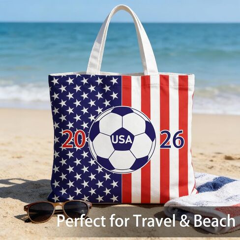 World Cup USA Flag Soccer Bags 2026 Canvas Beach Tote with Handles Soccer Stripes and Stars American Flag Purse for Women World Cup Merchandise Soccer Match Day Patriotic Accessories in Saudi Arabia