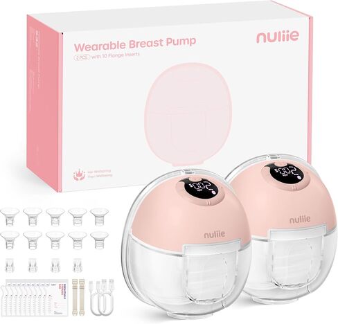 Nuliie S32 Wearable Breast Pump Hands-Free, More Private Electric Pump, 4 Modes 9 Suction Levels, 24mm Flange with 13/15/17/19/21mm Inserts, Easy Clean & Anti-Leak Design (2 Packs, White) in Kuwait