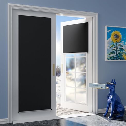 G-WACK Blackout Door Curtains, No-Drill Blinds for Indoor Windows & Doors with Magnetic Snaps, Heat-Insulated Privacy Door Shades, 100% Blackout Roller Shades Window Cover (20" x 84",Black) in Saudi Arabia