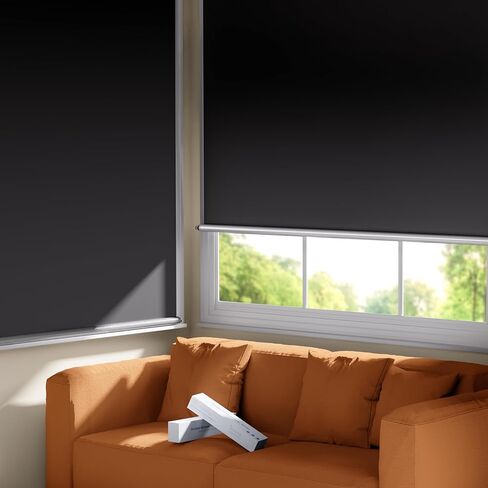 100% Blackout Roller Shades, Cordless No Tools No Drill Blinds for Indoor Windows, Thermal Insulation UV Protection, Easy Install Blackout Curtains with Rod & Buckles(28" W*72" H) in Saudi Arabia